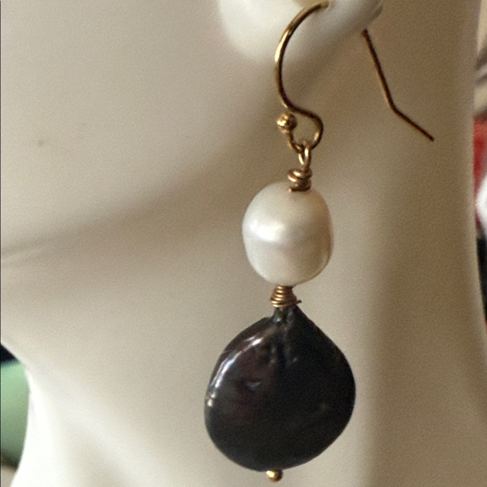 Genuine White Pearls 14k Gold Filled Hook Handmade Drop Earrings